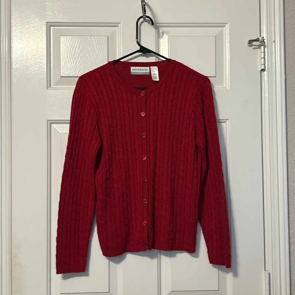 alfred dunner petite red cardigan sweater size PM